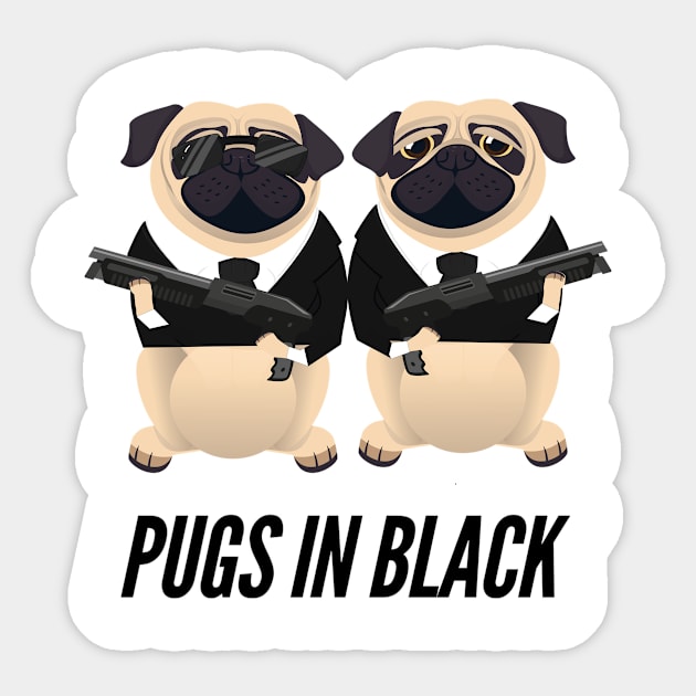 Pugs in Black Sticker by Tacos y Libertad